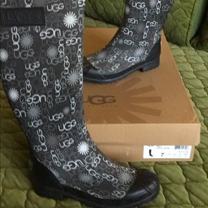 UGG multi logo black tall rain boots